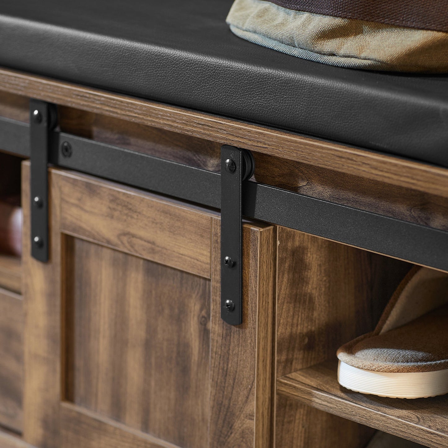 SoBuy FSR118-N, Banc à chaussures d'entrée avec 2 portes coulissantes et coussin d'assise