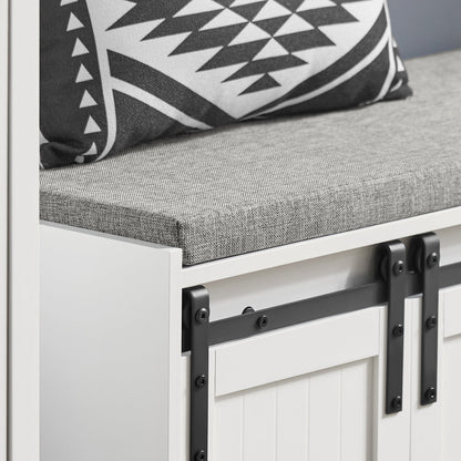Banc à chaussures de rangement SoBuy avec portes coulissantes de style grange et coussin d'assise rembourré, meuble à chaussures d'entrée FSR133-W
