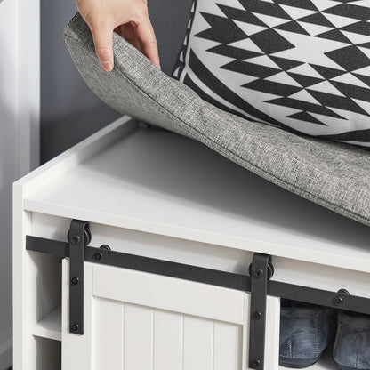 Banc à chaussures de rangement SoBuy avec portes coulissantes de style grange et coussin d'assise rembourré, meuble à chaussures d'entrée FSR133-W