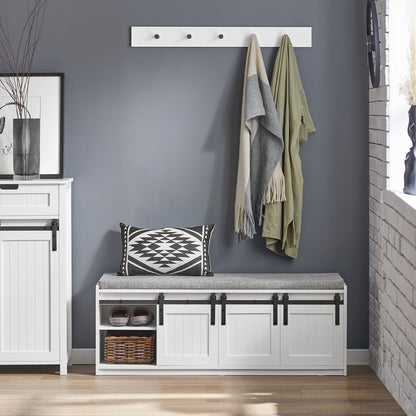 Banc à chaussures de rangement SoBuy avec portes coulissantes de style grange et coussin d'assise rembourré, meuble à chaussures d'entrée FSR133-W