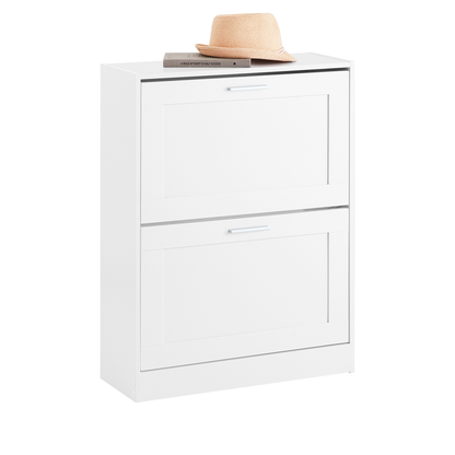 Meuble à chaussures étroit SoBuy avec 2 tiroirs rabattables, étagère à chaussures pour entrée, rangement blanc, FSR137-W