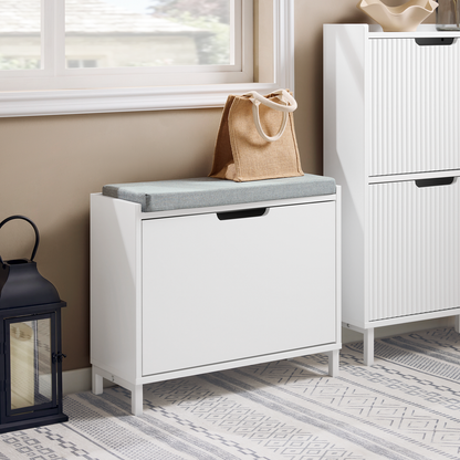SoBuy FSR151-KW Banc à chaussures d'entrée avec étagère à chaussures et coussin d'assise