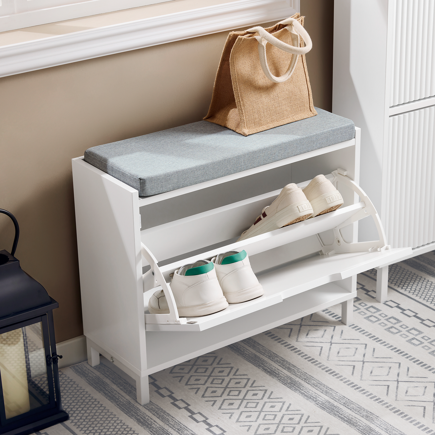 SoBuy FSR151-KW Banc à chaussures d'entrée avec étagère à chaussures et coussin d'assise