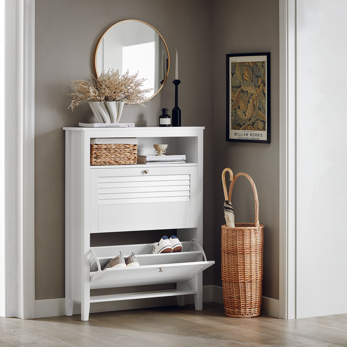 SoBuy FSR152-W, Meuble à chaussures d'entrée, étagère à chaussures, placard de rangement pour chaussures