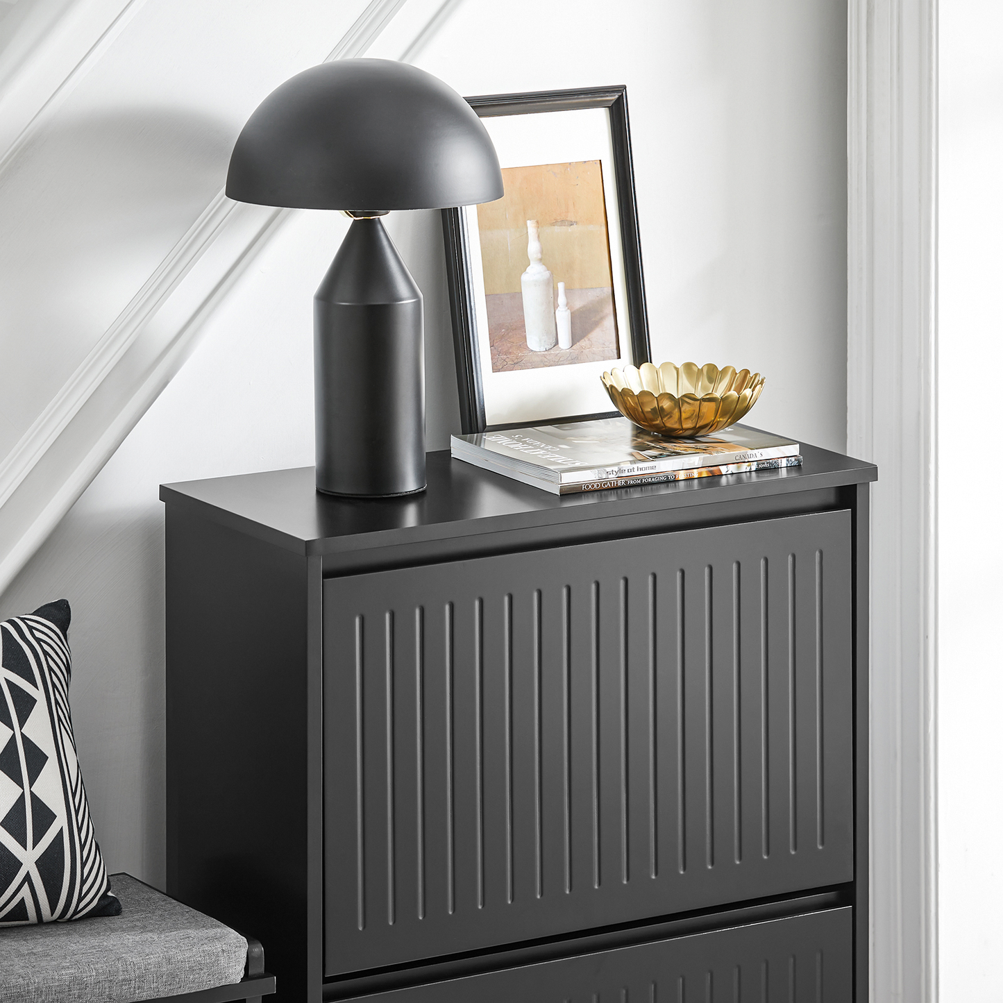 Meuble à chaussures SoBuy à 2 tiroirs rabattables, étagère à chaussures, armoire de rangement pour chaussures, unité de rangement FSR165-K-SCH