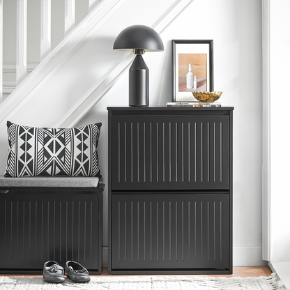 Meuble à chaussures SoBuy à 2 tiroirs rabattables, étagère à chaussures, armoire de rangement pour chaussures, unité de rangement FSR165-K-SCH