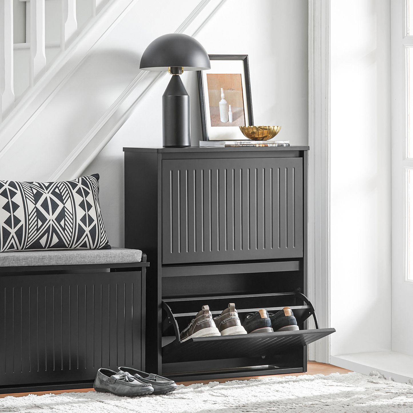 Meuble à chaussures SoBuy à 2 tiroirs rabattables, étagère à chaussures, armoire de rangement pour chaussures, unité de rangement FSR165-K-SCH