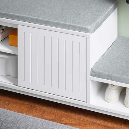 SoBuy FSR166-W, Banc à chaussures d'entrée, meuble à chaussures avec 2 sièges et 1 porte coulissante