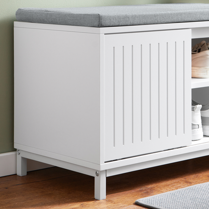 SoBuy FSR166-W, Banc à chaussures d'entrée, meuble à chaussures avec 2 sièges et 1 porte coulissante