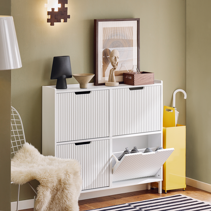 Meuble à chaussures SoBuy avec 4 tiroirs rabattables, unité de rangement pour chaussures FSR177-LW