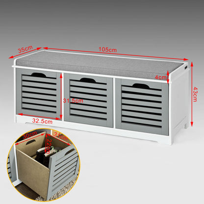 Banc de rangement à chaussures SoBuy Padd pour entrée avec 3 tiroirs, FSR23-HG