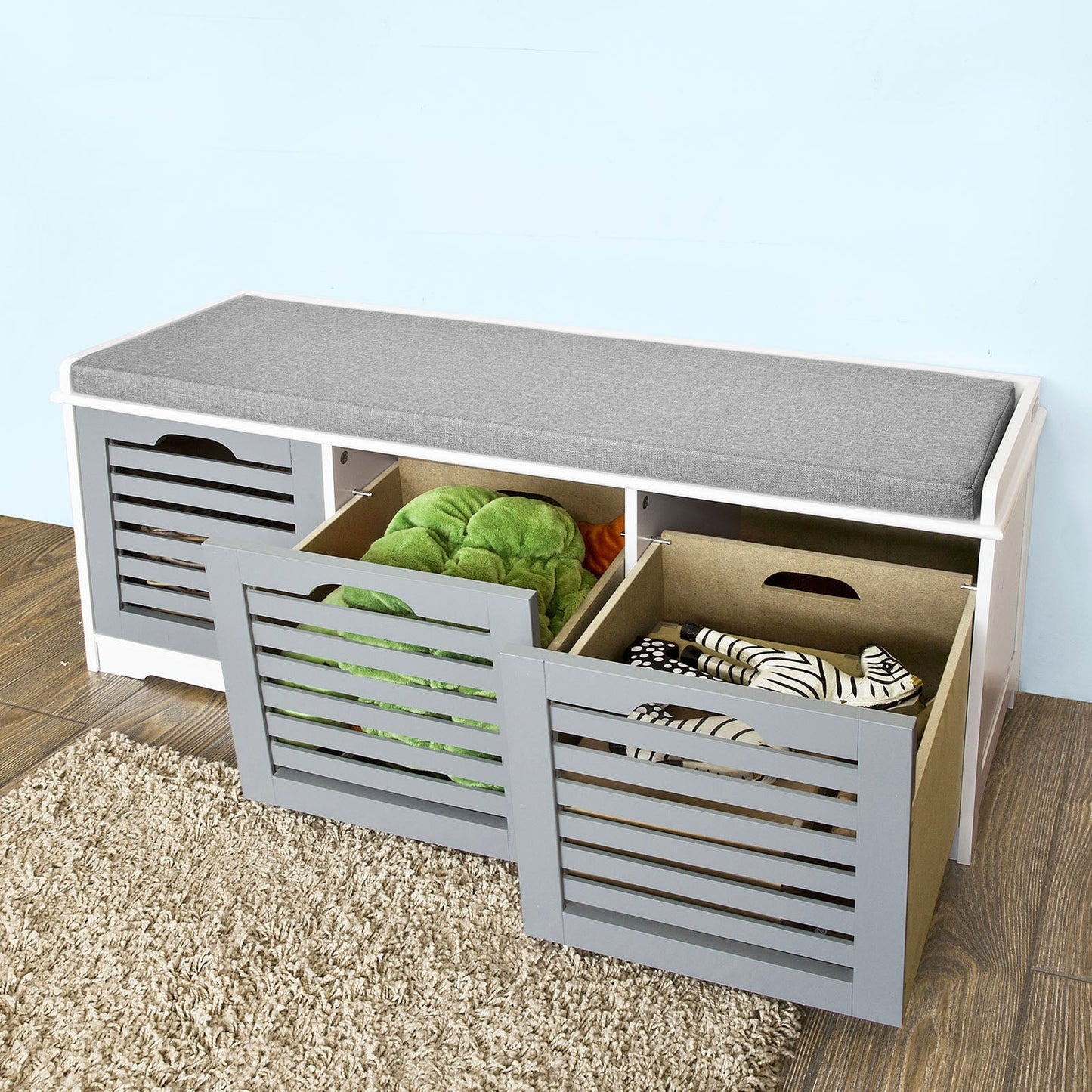 Banc de rangement à chaussures SoBuy Padd pour entrée avec 3 tiroirs, FSR23-HG