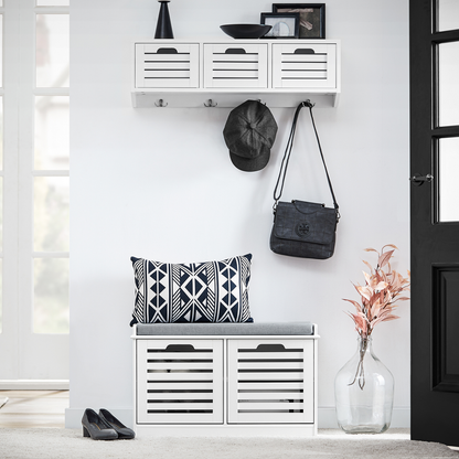 Banc à chaussures SoBuy avec coussin d'assise et 2 portes, meuble de rangement pour entrée FSR23-II-W