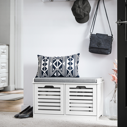 Banc à chaussures SoBuy avec coussin d'assise et 2 portes, meuble de rangement pour entrée FSR23-II-W