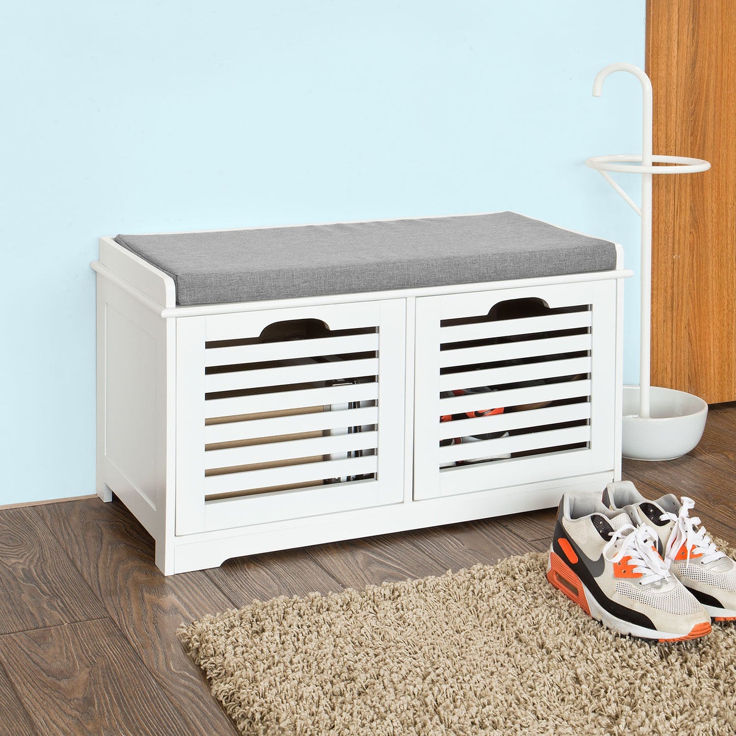 Banc de rangement à chaussures SoBuy avec 2 tiroirs et coussin, FSR23-KW