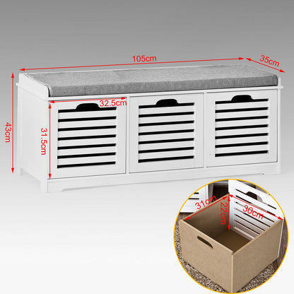 Banc de rangement à chaussures SoBuy avec tiroirs et coussin, FSR23-W
