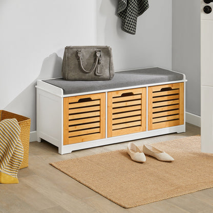 Banc de rangement pour chaussures d'entrée SoBuy avec tiroirs et coussin, FSR23-WN