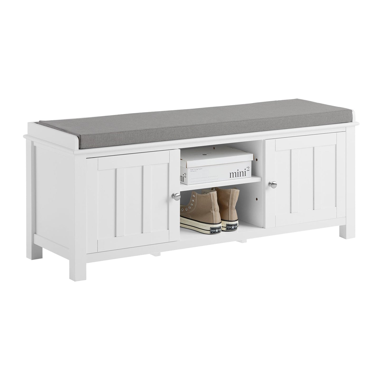 Banc de rangement blanc SoBuy FSR35-W avec 2 portes et coussin d'assise amovible, meuble à chaussures