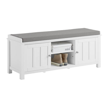 Banc de rangement blanc SoBuy FSR35-W avec 2 portes et coussin d'assise amovible, meuble à chaussures