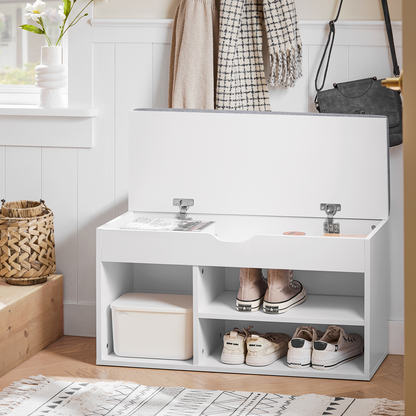 SoBuy FSR45-HG, meuble de rangement pour chaussures, banc à chaussures avec plateau relevable et coussin gris