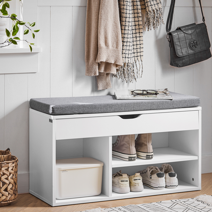 SoBuy FSR45-HG, meuble de rangement pour chaussures, banc à chaussures avec plateau relevable et coussin gris