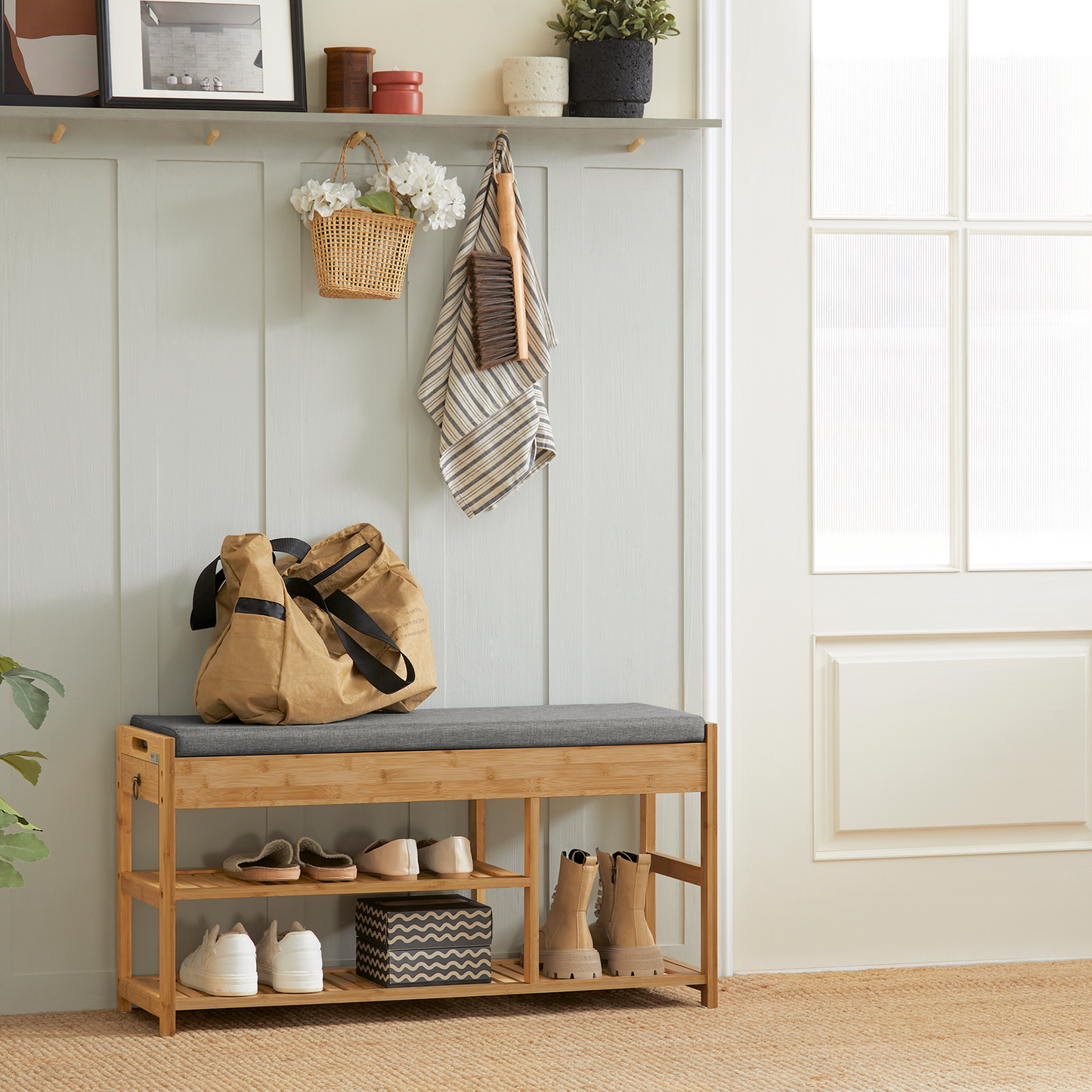 Banc de rangement à chaussures rembourré SoBuy avec espace de rangement, FSR47-N