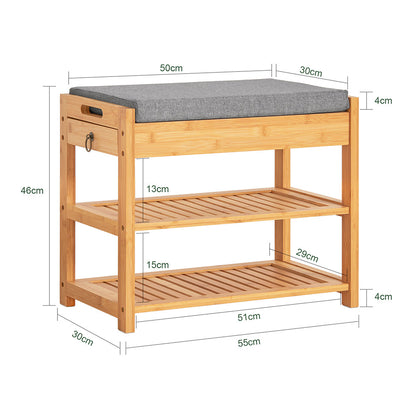 Banc à chaussures SoBuy en bambou avec plateau relevable et coussin d'assise FSR49-N