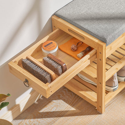 Banc à chaussures SoBuy en bambou avec plateau relevable et coussin d'assise FSR49-N