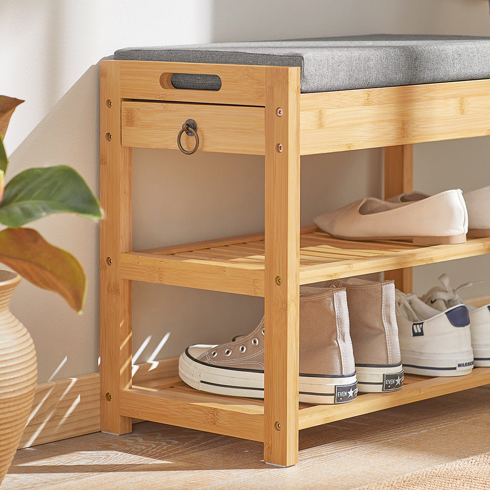Banc à chaussures SoBuy en bambou avec plateau relevable et coussin d'assise FSR49-N