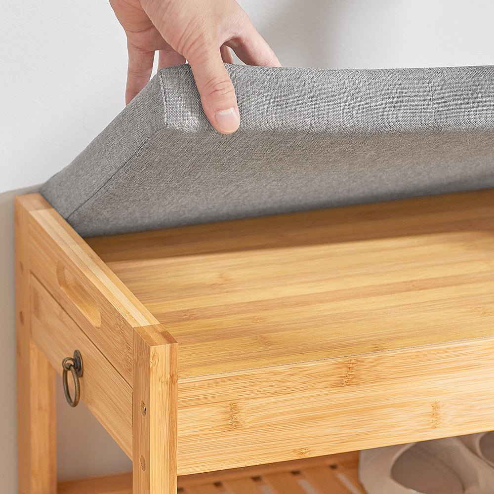 Banc à chaussures SoBuy en bambou avec plateau relevable et coussin d'assise FSR49-N