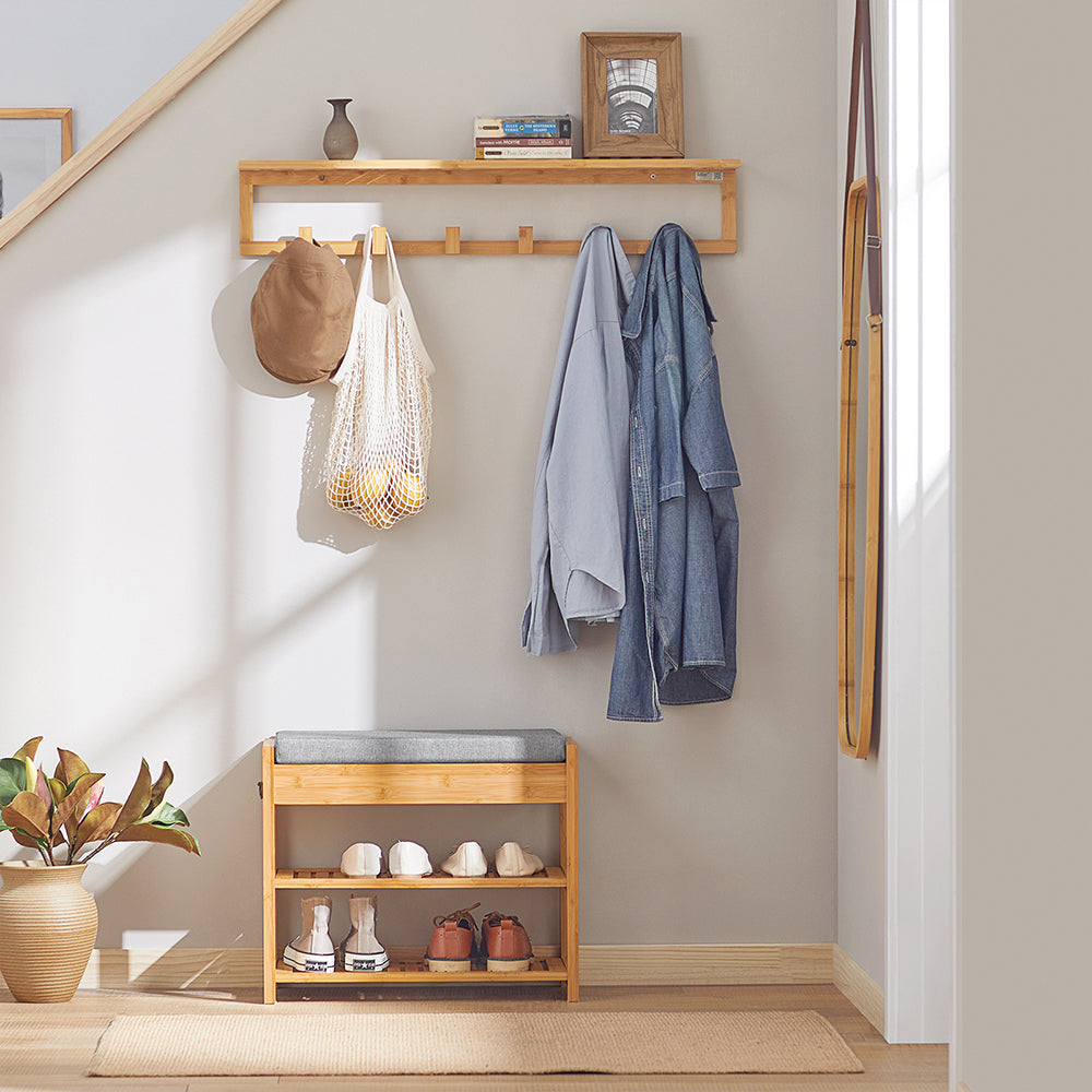 Banc à chaussures SoBuy en bambou avec plateau relevable et coussin d'assise FSR49-N