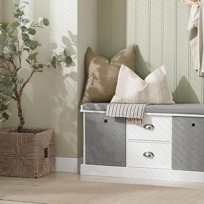 SoBuy FSR66-HG, banc de rangement pour entrée ou chambre avec 2 paniers et 2 tiroirs, meuble à chaussures et coussin d'assise.