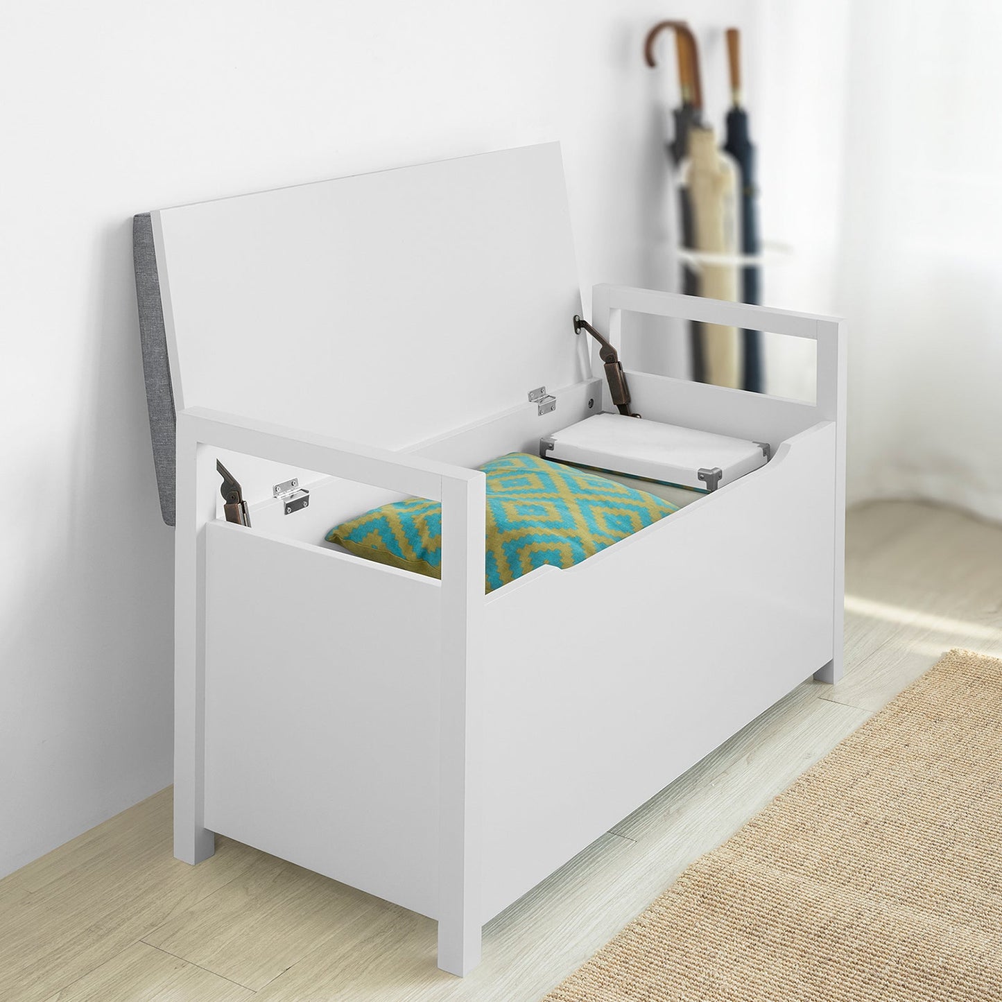 Banc de rangement SoBuy avec couvercle relevable et coussin d'assise, banc avec coffre de rangement, coffre à jouets, FSR76-W