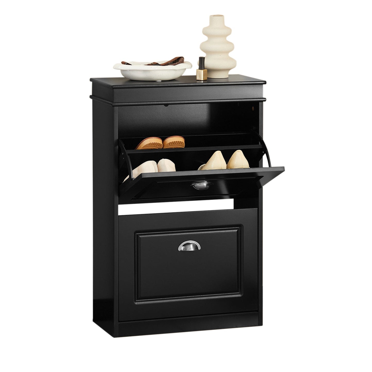 SoBuy FSR78-SCH, Meuble à chaussures à 2 tiroirs, étagère à chaussures, rangement pour chaussures, noir