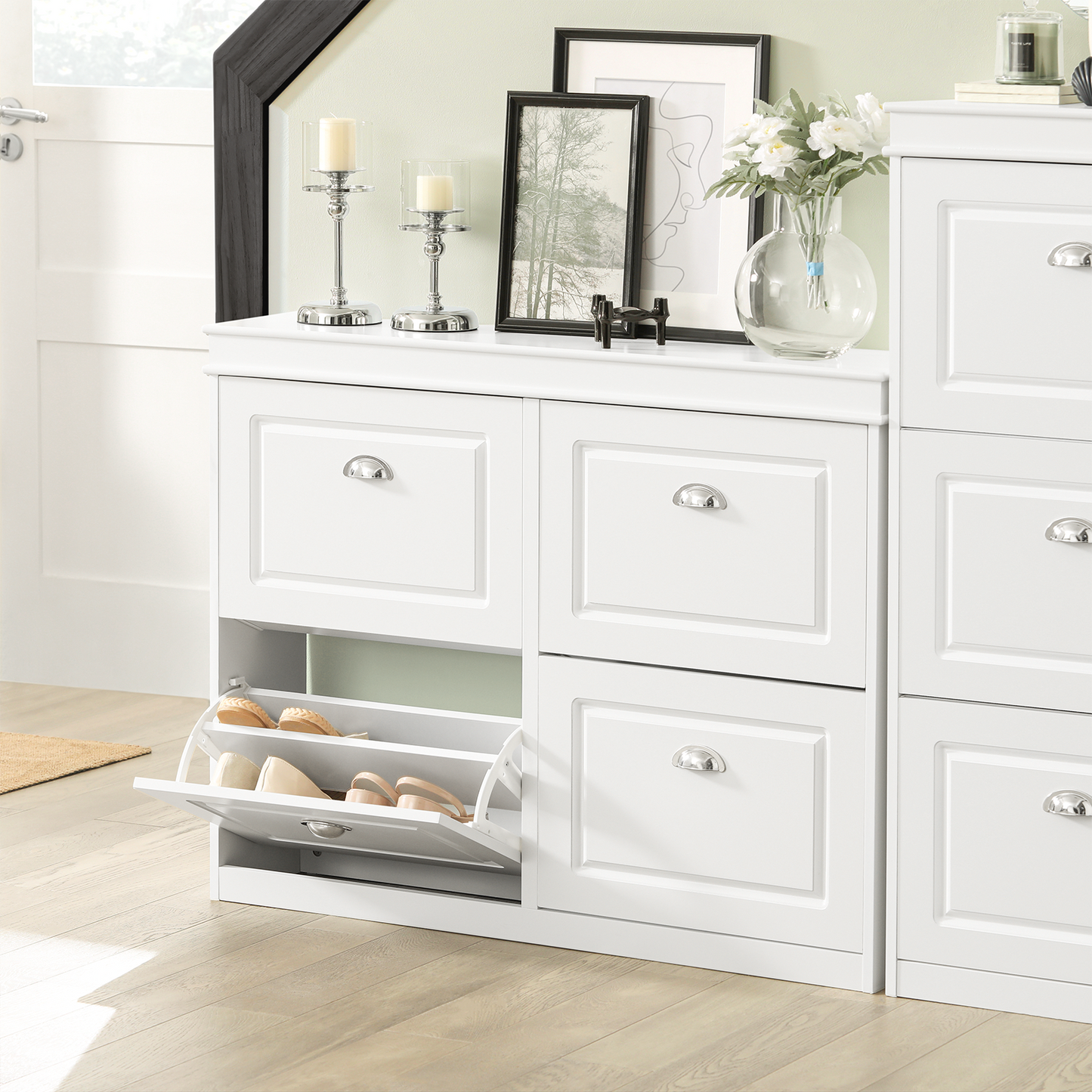 Meuble à chaussures SoBuy à 4 tiroirs, étagère à chaussures, meuble de rangement pour chaussures, FSR79-W