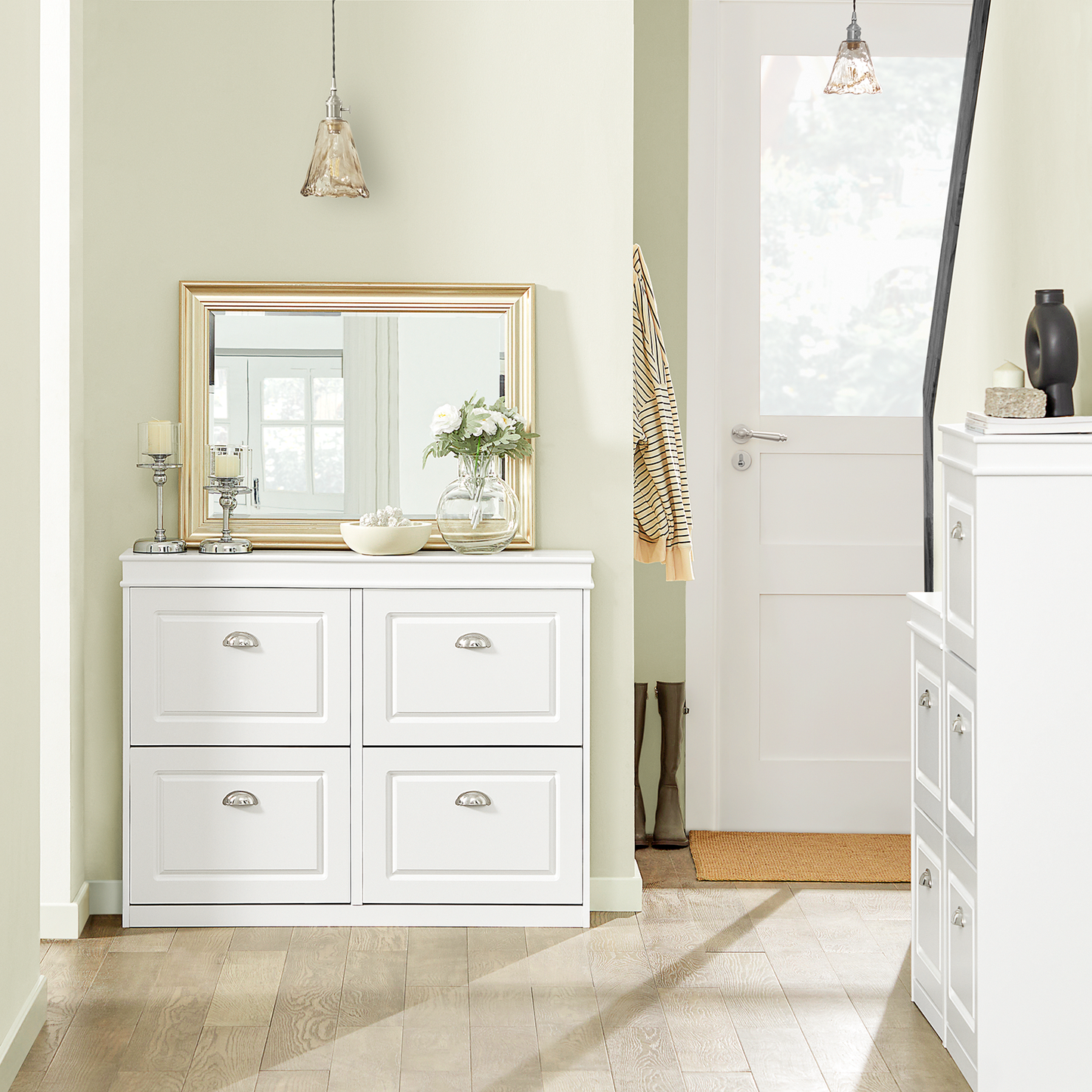 Meuble à chaussures SoBuy à 4 tiroirs, étagère à chaussures, meuble de rangement pour chaussures, FSR79-W