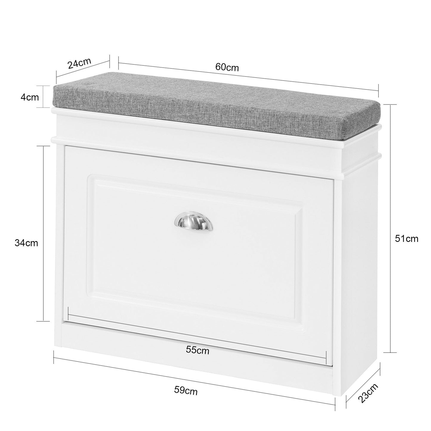 SoBuy FSR82-KW, Banc à chaussures d'entrée avec étagère à chaussures, meuble à chaussures avec tiroir rabattable et coussin d'assise