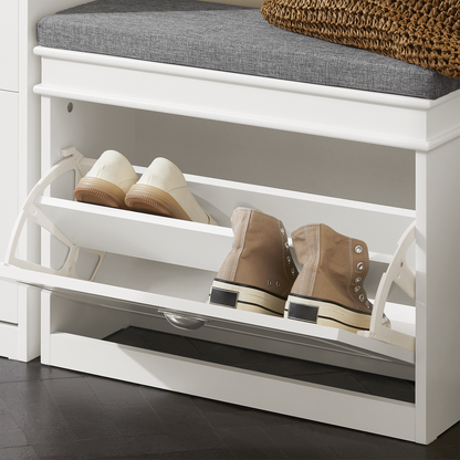 SoBuy FSR82-KW, Banc à chaussures d'entrée avec étagère à chaussures, meuble à chaussures avec tiroir rabattable et coussin d'assise
