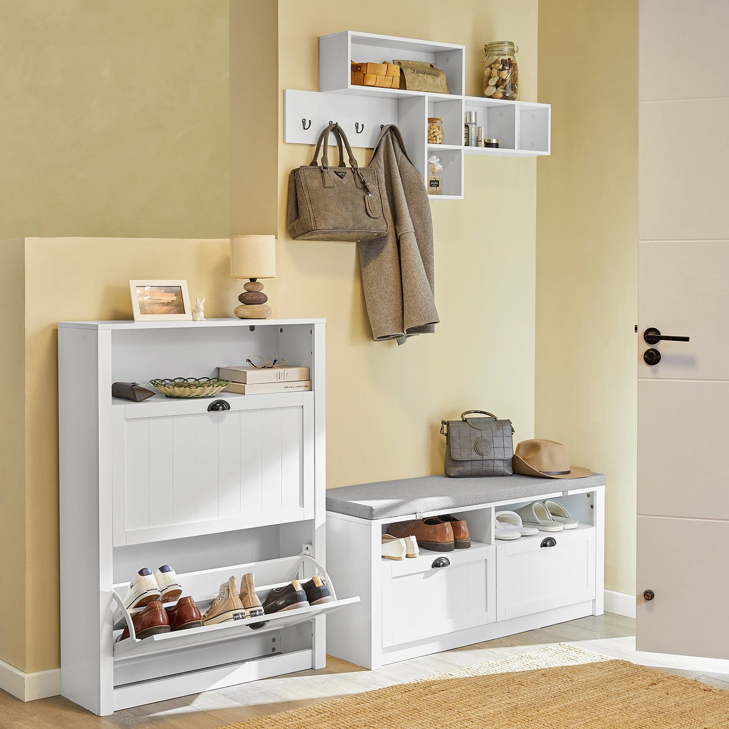 SoBuy FSR87-W, Meuble à chaussures avec 1 compartiment de rangement et 2 tiroirs