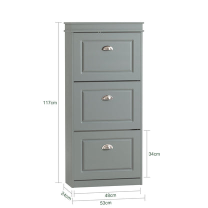 SoBuy FSR94-HG, Meuble à chaussures à 3 tiroirs, étagère à chaussures, armoire de rangement pour chaussures, gris