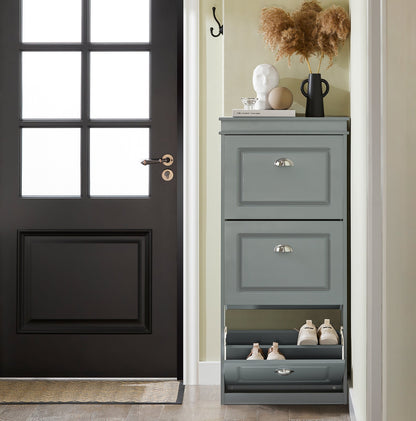 SoBuy FSR94-HG, Meuble à chaussures à 3 tiroirs, étagère à chaussures, armoire de rangement pour chaussures, gris