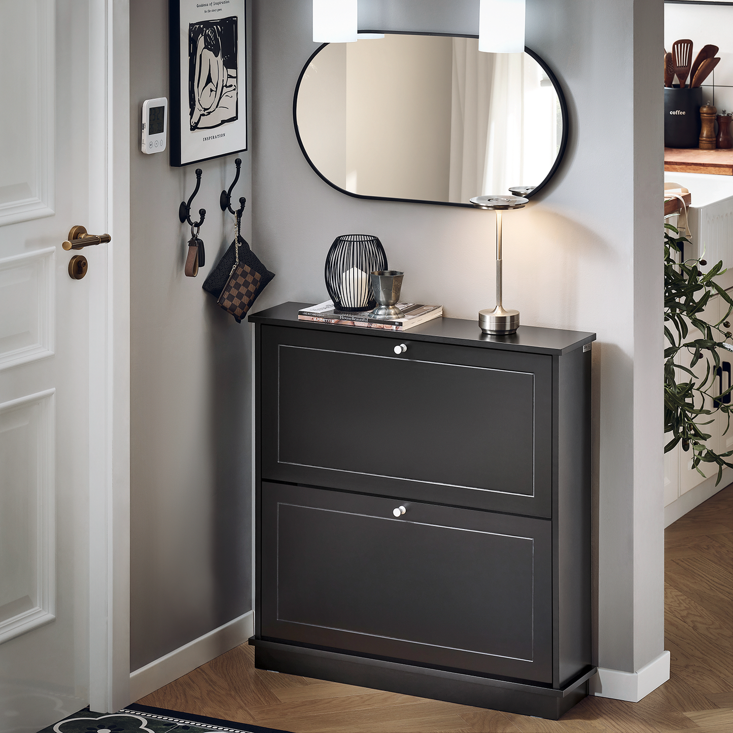 Meuble à chaussures SoBuy à 2 tiroirs, étagère à chaussures, armoire de rangement pour chaussures FSR99-SCH