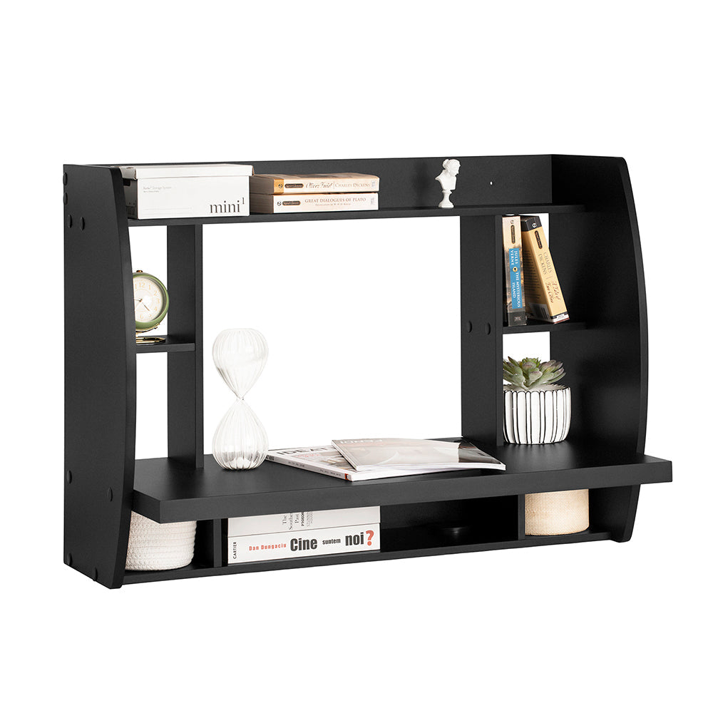 SoBuy FWT18-SCH, Bureau mural avec étagères et tiroirs de rangement, poste de travail pour bureau à domicile, noir