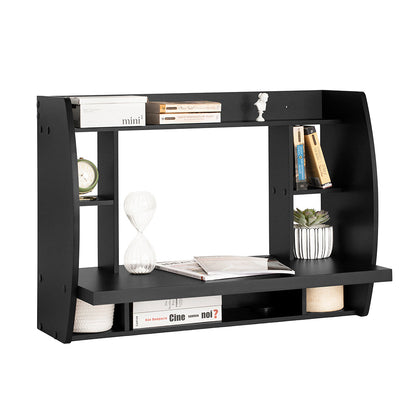 SoBuy FWT18-SCH, Bureau mural avec étagères et tiroirs de rangement, poste de travail pour bureau à domicile, noir