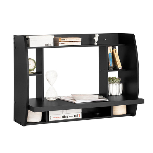 SoBuy FWT18-SCH, Bureau mural avec étagères et tiroirs de rangement, poste de travail pour bureau à domicile, noir