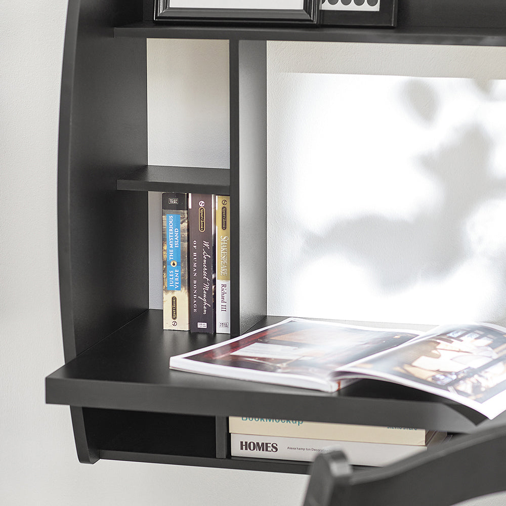 SoBuy FWT18-SCH, Bureau mural avec étagères et tiroirs de rangement, poste de travail pour bureau à domicile, noir