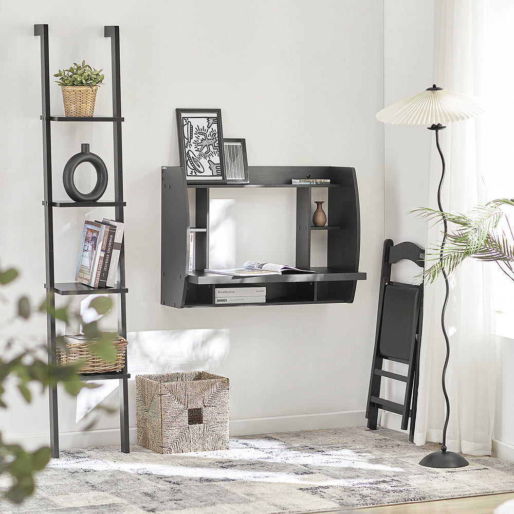 SoBuy FWT18-SCH, Bureau mural avec étagères et tiroirs de rangement, poste de travail pour bureau à domicile, noir