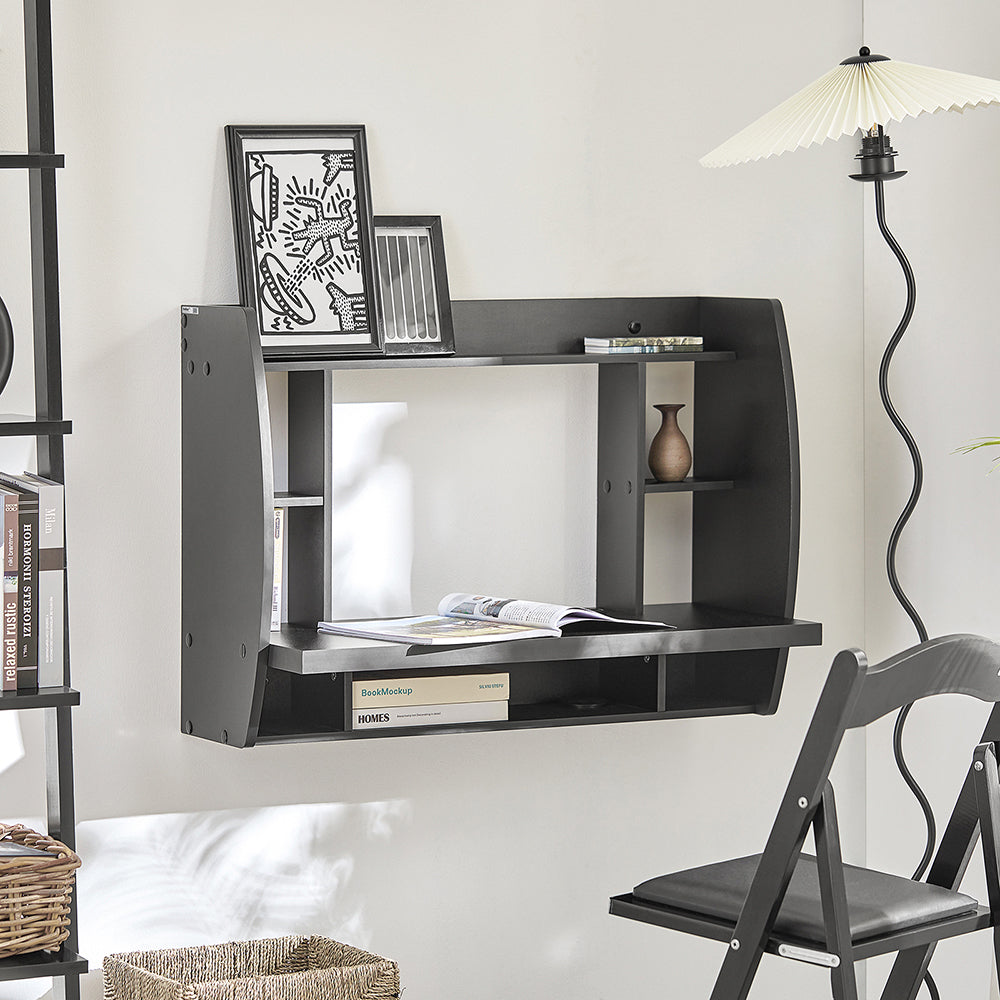 SoBuy FWT18-SCH, Bureau mural avec étagères et tiroirs de rangement, poste de travail pour bureau à domicile, noir