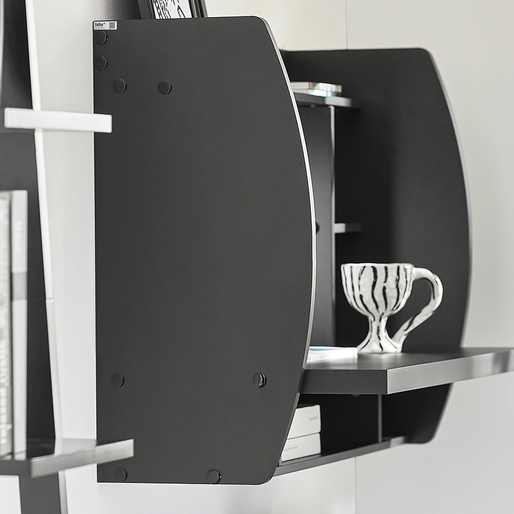 SoBuy FWT18-SCH, Bureau mural avec étagères et tiroirs de rangement, poste de travail pour bureau à domicile, noir