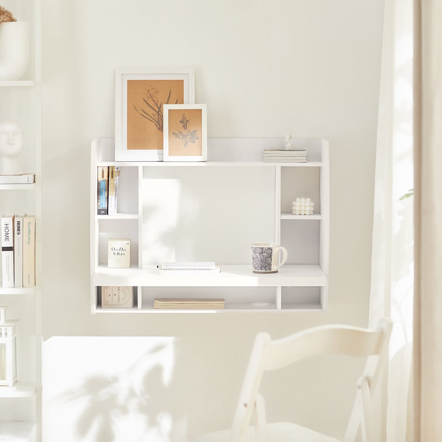 Table de bureau murale SoBuy avec étagères et tiroirs de rangement FWT18-W